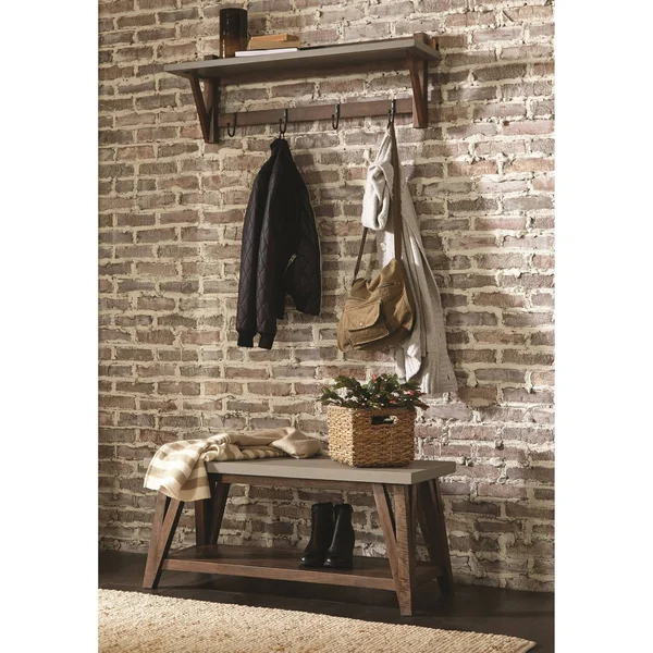 Alaterre Furniture Brookside 40x22 Concrete-Top Wood Entryway Coat Hook