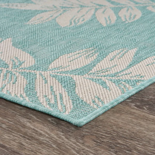 Teal Ash Leaves Indoor/Outdoor Rug - 7&10x22 x 9&10x22