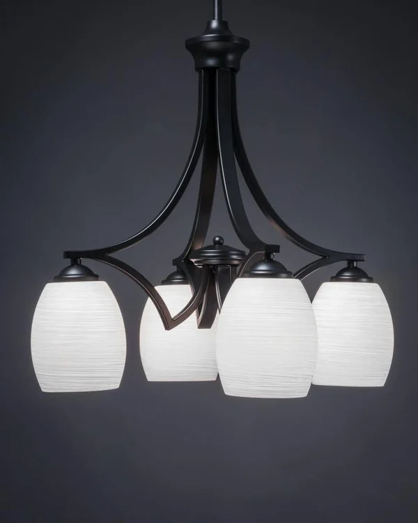 Toltec Lighting-568-MB-615-Zilo - 21& Four Light Chandelier Matte Black Finish with White Linen Glass