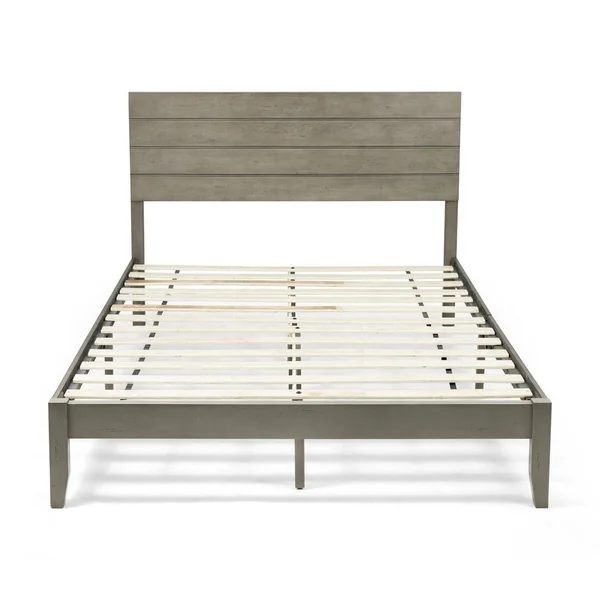 Noble House Edgecombe Grey Queen Bed Frame with Headboard