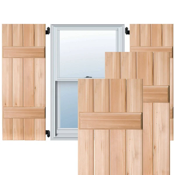 Ekena Millwork 15 in. x 44 in. Exterior Real Wood Western Red Cedar Board and Batten Shutters Pair Unfinished