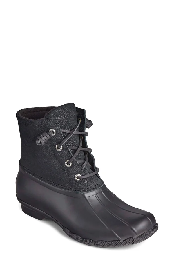 Women's Sperry Saltwater Serpent Leather Duck Boot Black - Size 6M