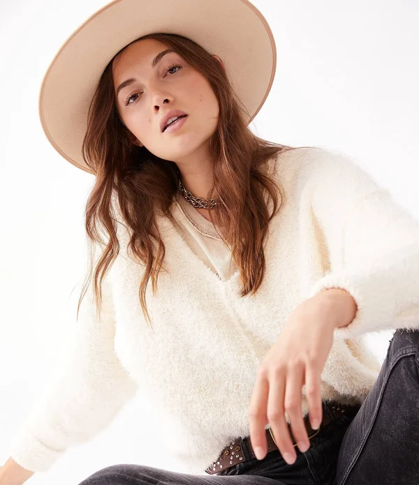 Icing V-Neck Pullover by Free People, Ivory, Xs