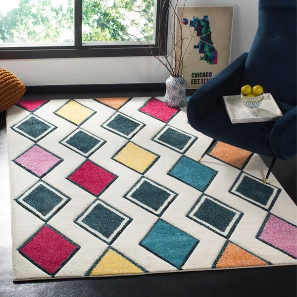 Safavieh Hollywood HLW704B 5&3x22 x 7&6x22 Ivory, Peacock Blue Area Rug