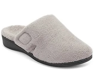 Vionic Terry Mule Slippers - Gemma, Size 7 Medium, Light Grey