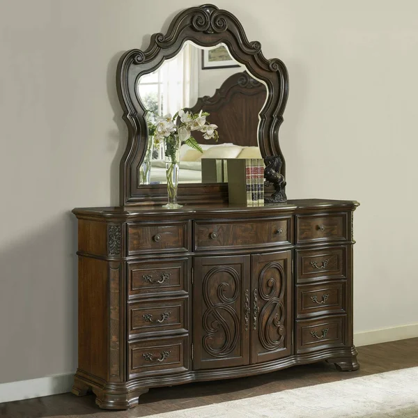 Steve Silver Royale Brown Cherry 9-Drawer Dresser and Mirror