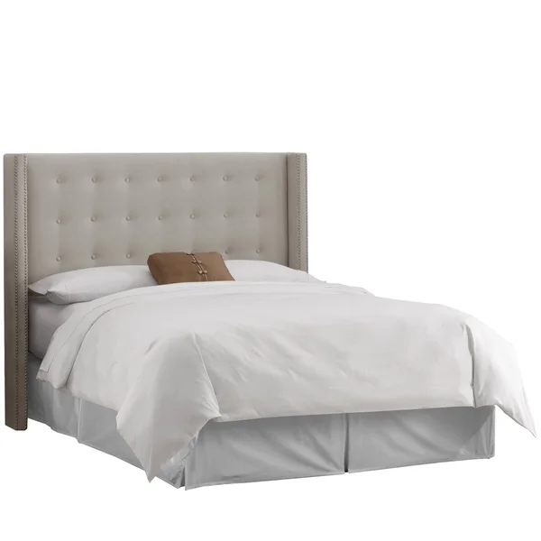 Skyline Furniture Light Grey Velvet Nail Button Tufted Wingback Headboard California King
