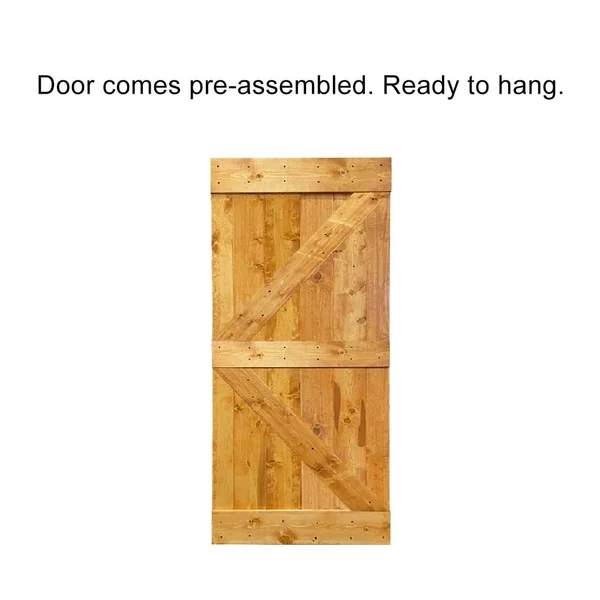 CALHOME K Series 36 in. x 84 in. Pre Assembled Ocean Blue Stained Solid Pine Wood Interior Sliding Barn Door Slab - DOOR-ASM-K36