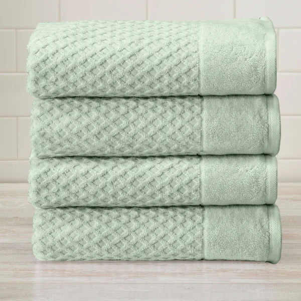Great Bay Home 100% Cotton Textured 4 Pack Bath Towel Set Pale Green