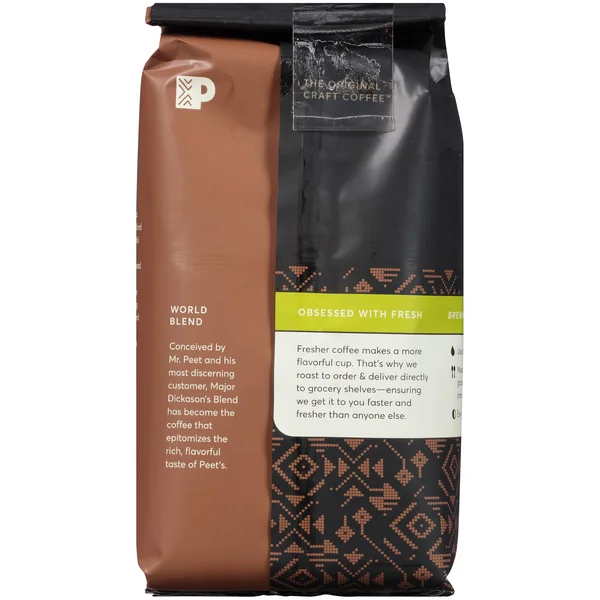 Peets Coffee Coffee, Ground, Dark Roast, Major Dickason&s Blend, Decaf - 12 oz