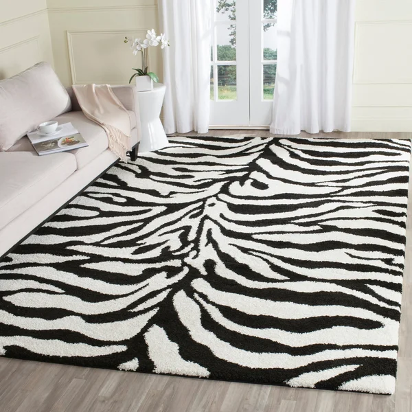Safavieh Florida Shag Ivory/Black Area Rug; 8& x 10&