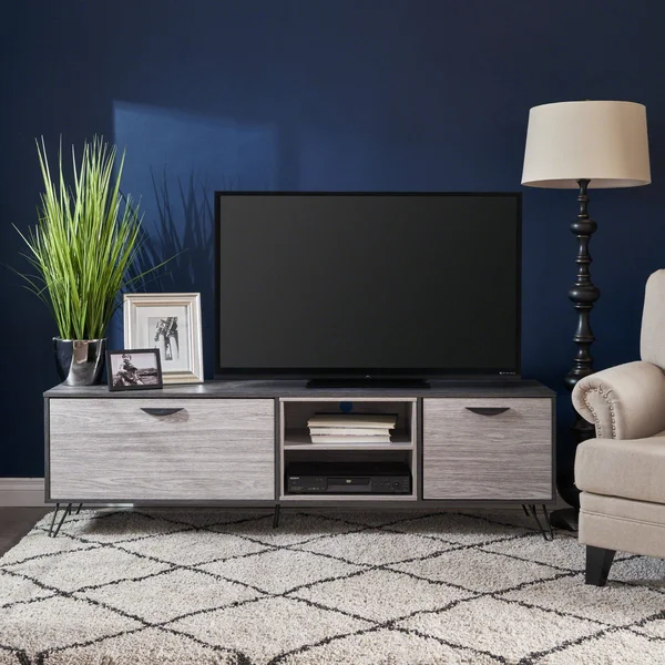 71x22 Black and Gray Contemporary TV Console Stand with Shelf