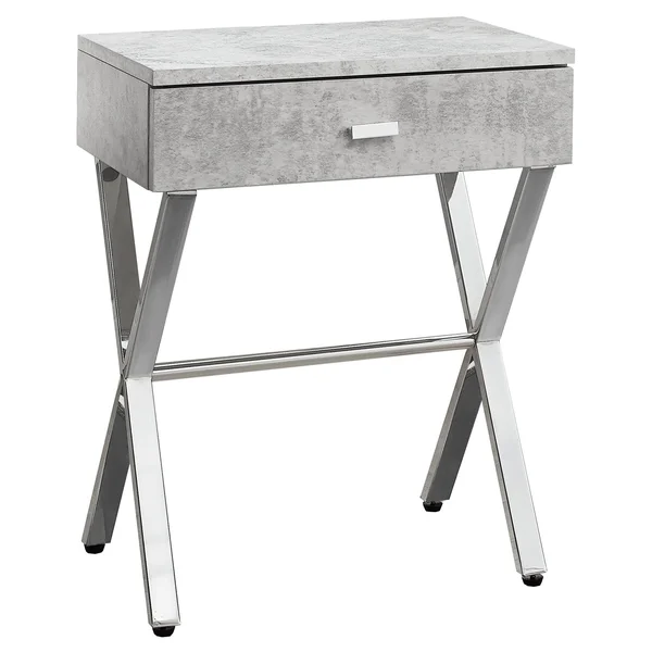 Accent Table, Night Stand - Chrome Metal, Gray Cement - EveryRoom