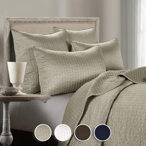 HiEnd Accents Satin Channel Quilt Set - Full/Queen, Taupe, 68" x 88"