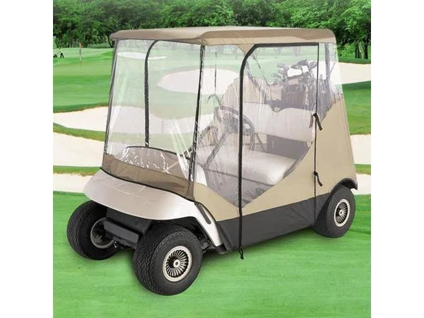 North East Harbor Waterproof Superior Beige and Transparent Golf Cart Cover Covers Enclosure Club Car, EZGO, Yamaha, Fits Most T