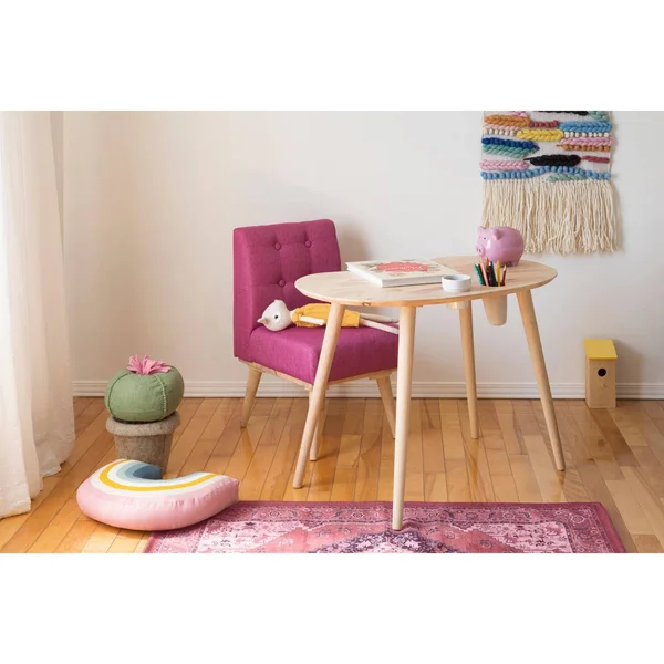 South Shore Sweedi Solid Wood Kids Table with Upholstered Chair Set, Natural Pink