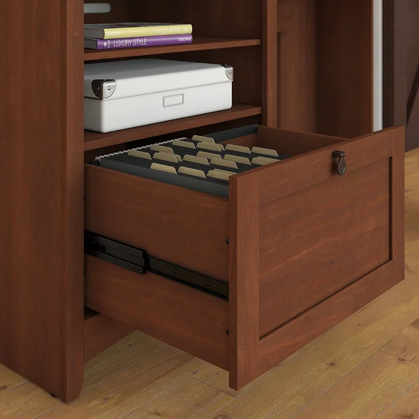 Bush Furniture Buena Vista 60W Corner Desk with Storage in Serene Cherry