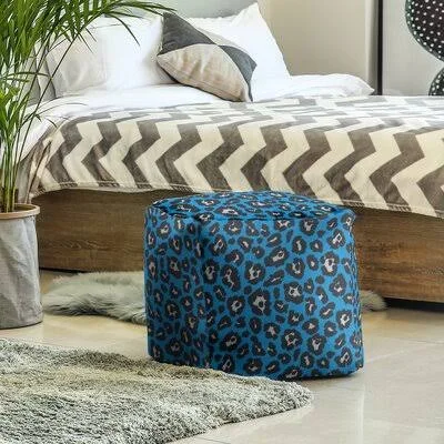 Square Animal Print Cube Ottoman East Urban Home Fabric: Blue/Black/White - Size: 18x22 H x 18x22 W x 18x22 D