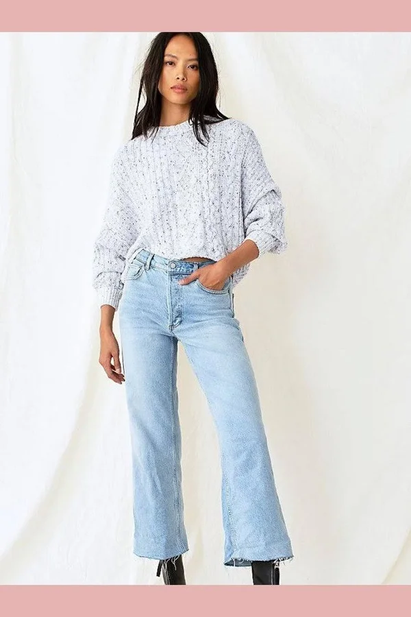 Free People on Your Side Pullover Sweater - Blue Combo