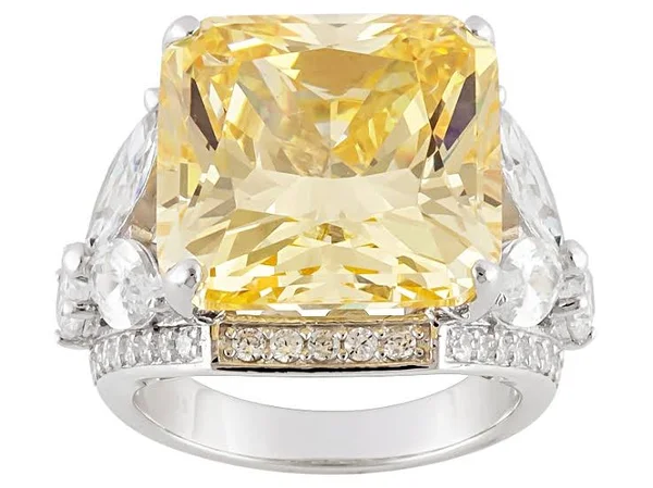 2.60ctw Bella Luce Charles Winston for 2 Canary and White Diamond Simulant Rhodium Over Silver Ring - Size 10