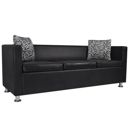 Artificial Leather 3-Seater Sofa Black - Size: 66.9 x 24.6