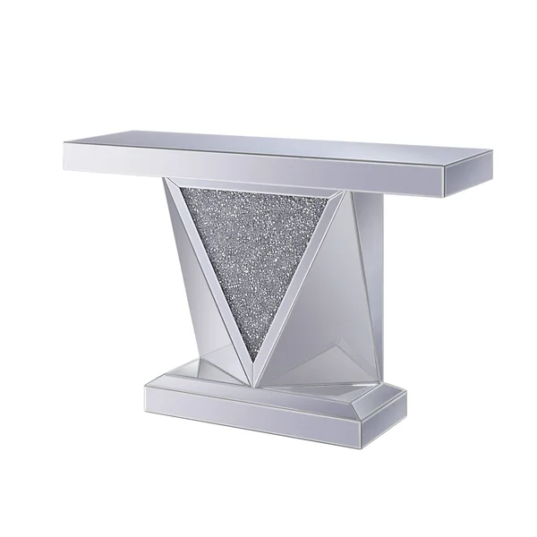 Benzara Wood and Mirror Console Table with Faux Crystals Inlay, Clear