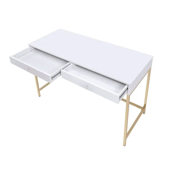 Moda Ottey Desk in White High Gloss & Gold