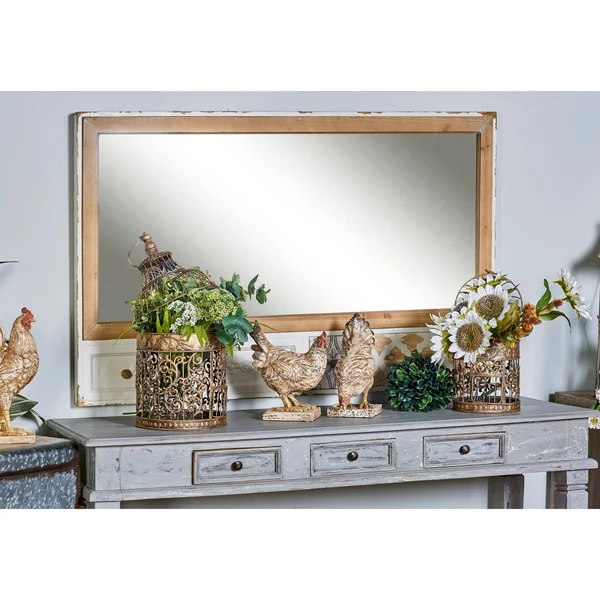 Rustic Wood Flourished Wall Mirror - Blue