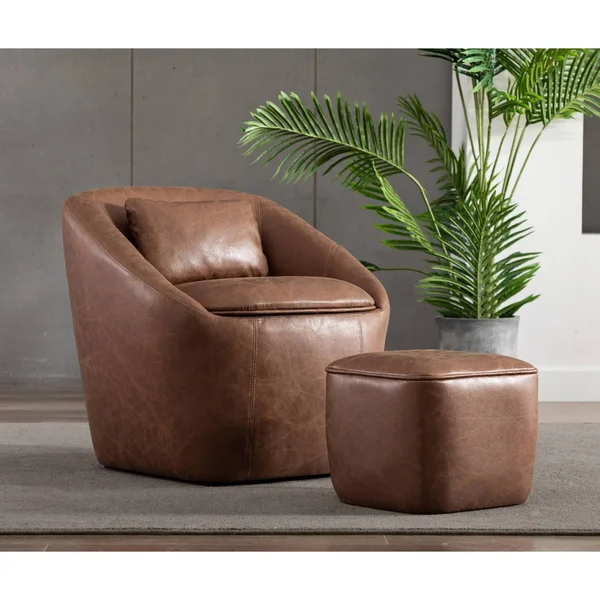 WOVENBYRD Barrel Chair with Storage Seat and Ottoman - Brown