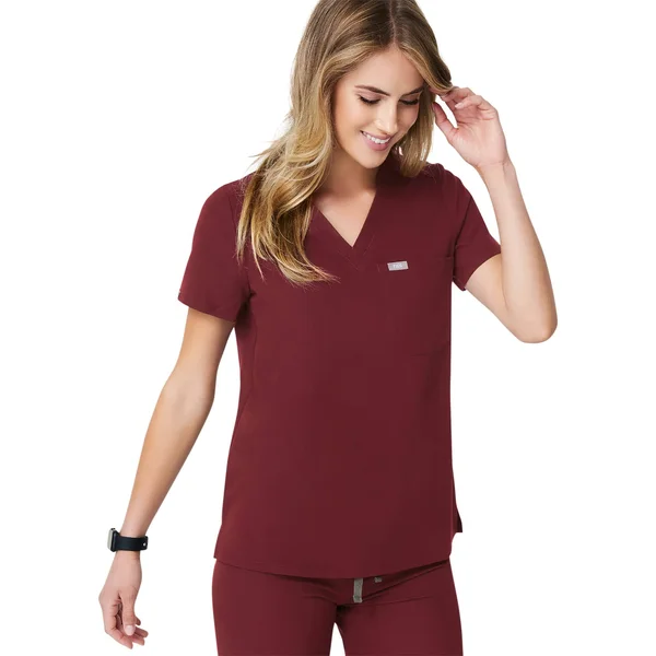 Figs Womens Burgundy Catarina - One-Pocket Scrub Top