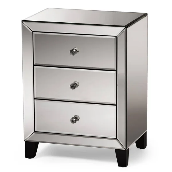 Hollywood Modern Mirrored Nightstand Silver