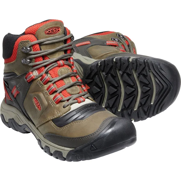 Keen Men's Ridge Flex Mid Waterproof Boot - 12 Wide - Dark Olive - Ketchup
