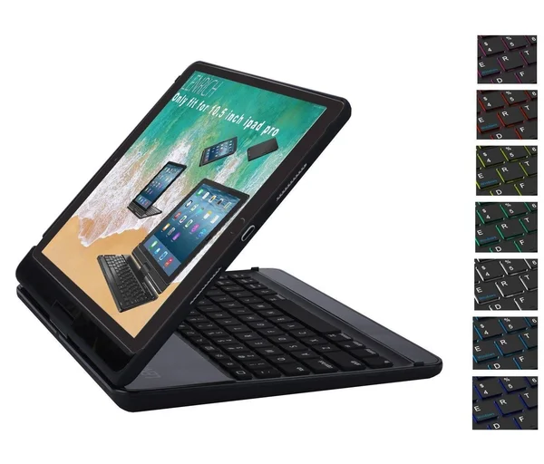 iPad Pro 10.5 Case with Keyboard Backlit, LENRICH 7 Colors Backlight 360 Rotatable Bluetooth Wireless