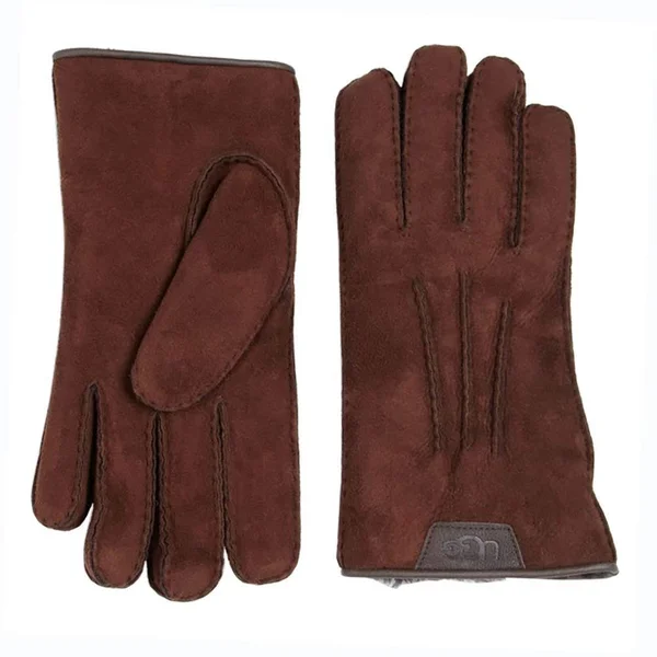 Ugg Sheepskin Leather Trim Mens Gloves - Chocolate Medium