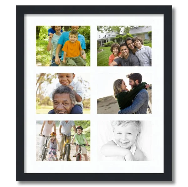Collage Picture Frame - Satin Black Frame with 6 openings for 6x8 Photos with Super White Mat. D3926T1006, ArtToFrames