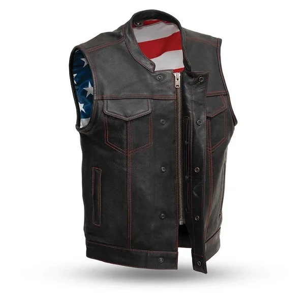 Born Free Motorcycle Leather Club Vest (Red Stitch), Size: 8XL