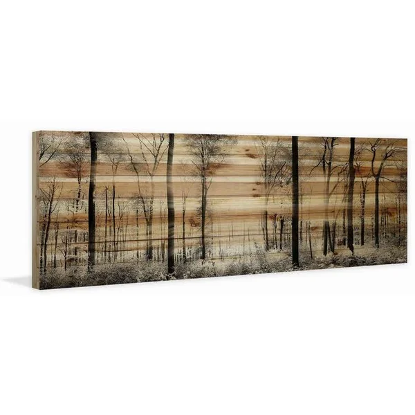 Parvez Taj Panoramic Forest Painting Print on Natural Pine Wood