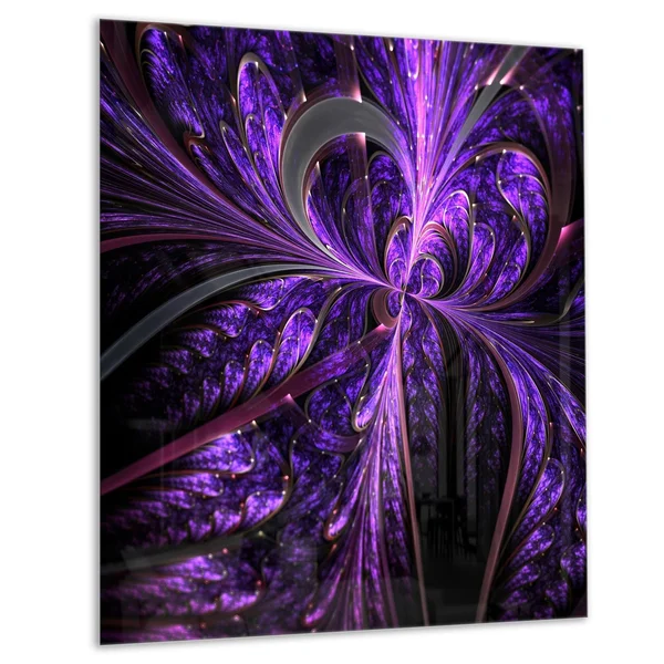 Design Art Embossed Dark Purple Floral Shapes - Large Floral Glossy Metal Wall Art, Size: 12