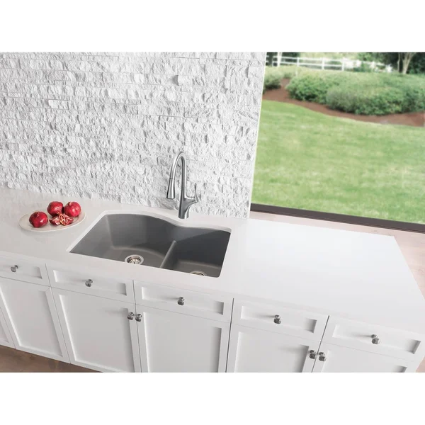 Blanco 441592 Diamond Silgranit Double Bowl Undermount Kitchen Sink with Low Divide - Metallic Gray