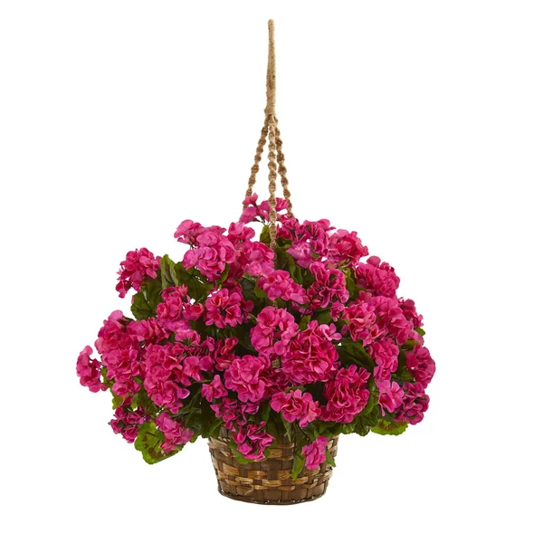 Nearly Natural Geranium Hanging Basket Artificial Plant UV Resistant (Indoor/Outdoor) Beauty