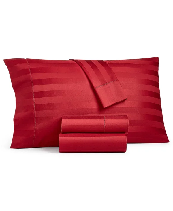 Charter Club Damask 1.5x22 Stripe 100% Supima Cotton 550 Thread Count 4 pc. Sheet Set, California King, Created for Macy&s - Cot