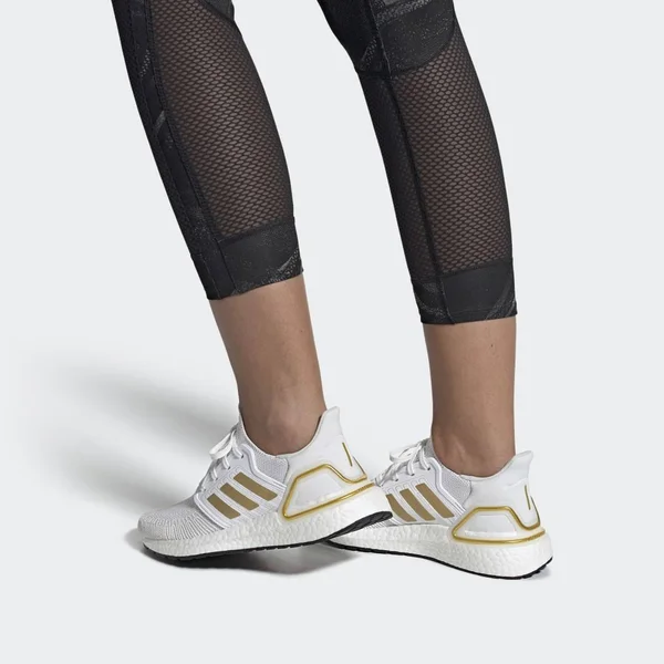 Adidas Women's Ultraboost 20 Shoes - Cloud White/ Gold Metallic - 6