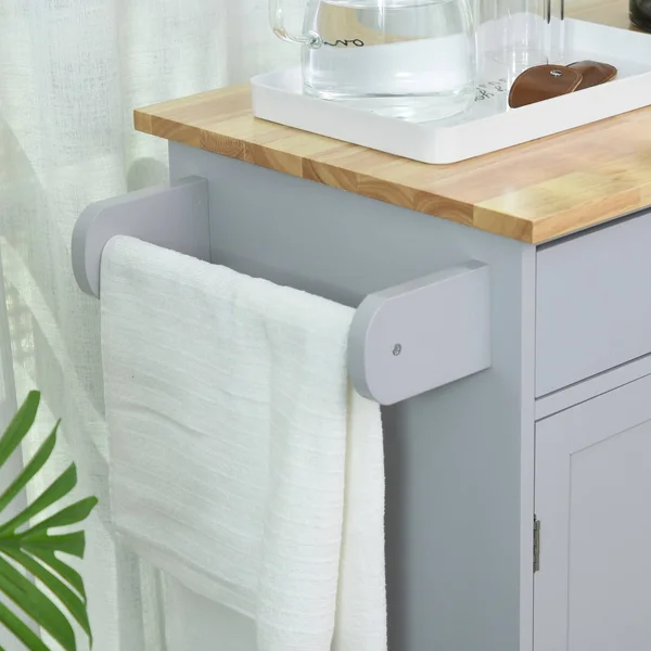 HOMCOM Wooden Kitchen Large Storage Island on 360-deg Swivel Wheels Cart with Drawer, Interior Cabinet & Towel Rack - Black