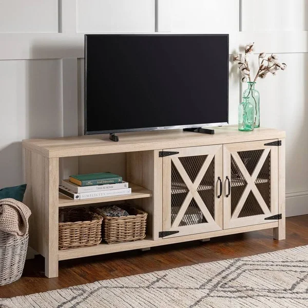 Delacora We-Bd58abmd Plano 58 inch Wide Farmhouse TV Stand, Size: 64, White