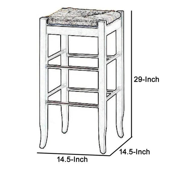 Rush Woven Wooden Frame Barstool with Saber Legs - Beige and Dark Brown