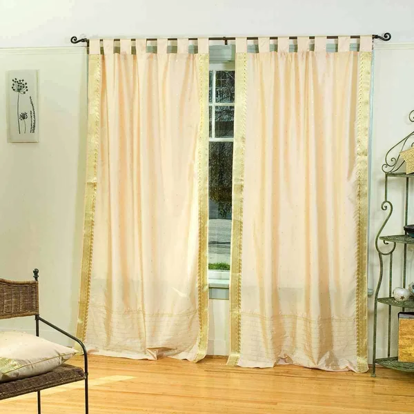Golden Tab Top Sheer Sari Curtain, Drape, Panel - Piece, Gold