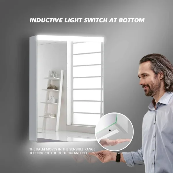 24''x 30''LED Bathroom Medicine Cabinet with Mirror - Intelligent Switch, Aluminum Frame, Surface Mounting only.(Door Left Open)