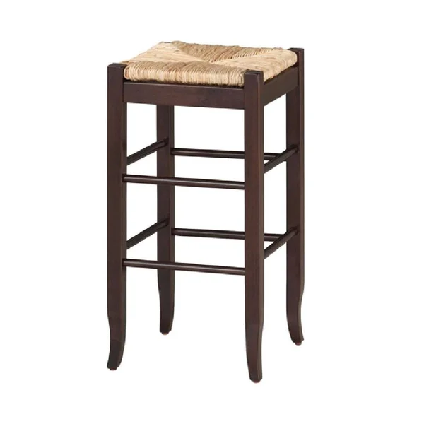 Rush Woven Wooden Frame Barstool with Saber Legs - Beige and Dark Brown