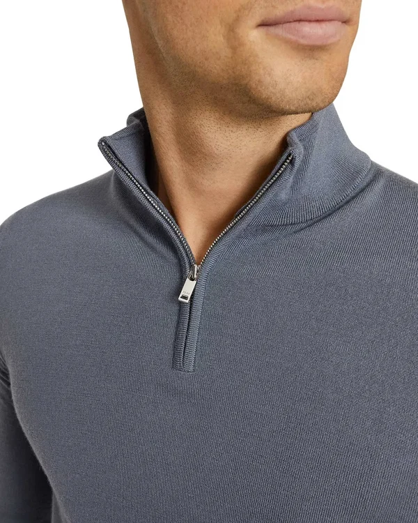 Reiss Blackhall - Merino Wool Zip Neck Jumper in Charcoal Mouline, Mens, Size Xs