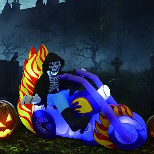 GOOSH Outdoor Halloween Decorations Blow Up Yard Outdoor Decorations Grim Reaper on Motorcycle 6ft Long Halloween Inflatables Cl
